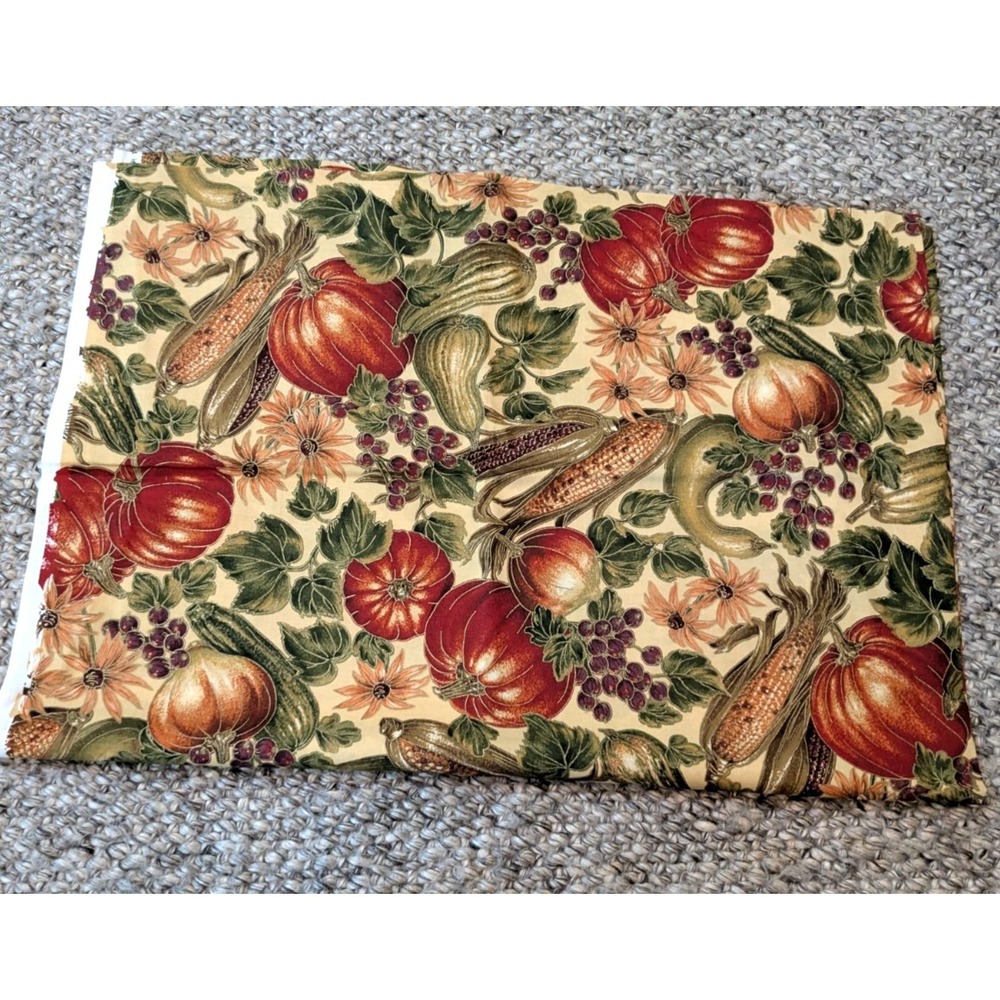 0.9 Yards Cranston Print Works Fabric Autumn Harvest Pumpkin Squash Corn 34x44